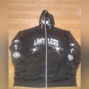 ROMWE Black Limitless Graphic Zip-Up Hoodie